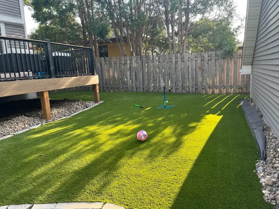 Lush artificial grass installed in an Edmonton residential backyard