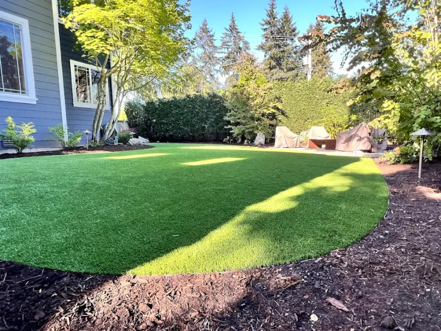 Backyard artificial turf installation in Sherwood Park