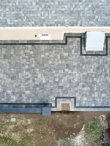 drone view of patio installation in Riverbend