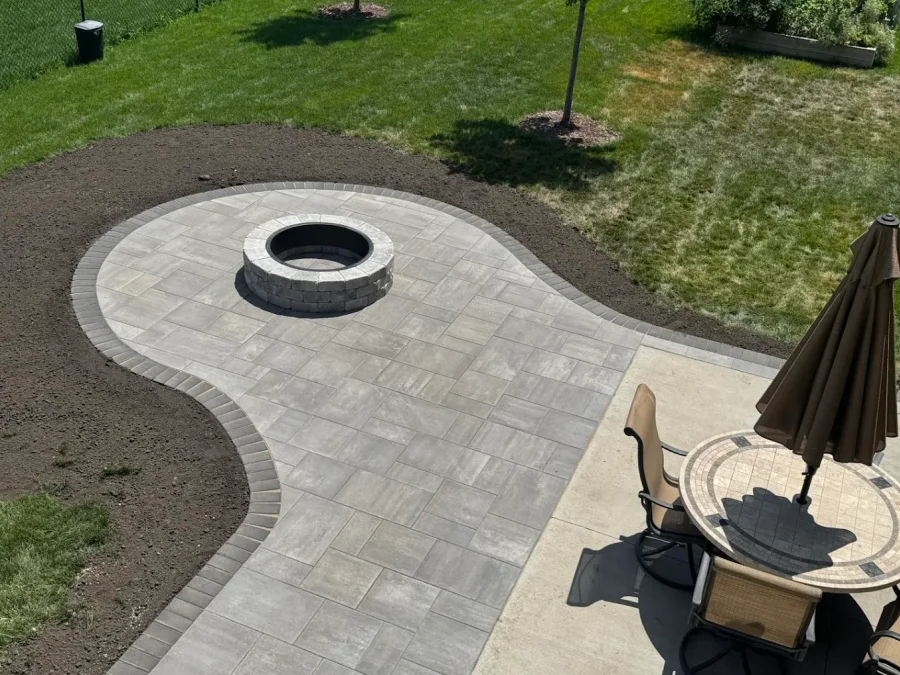 Edmonton paving stone patio with fire pit
