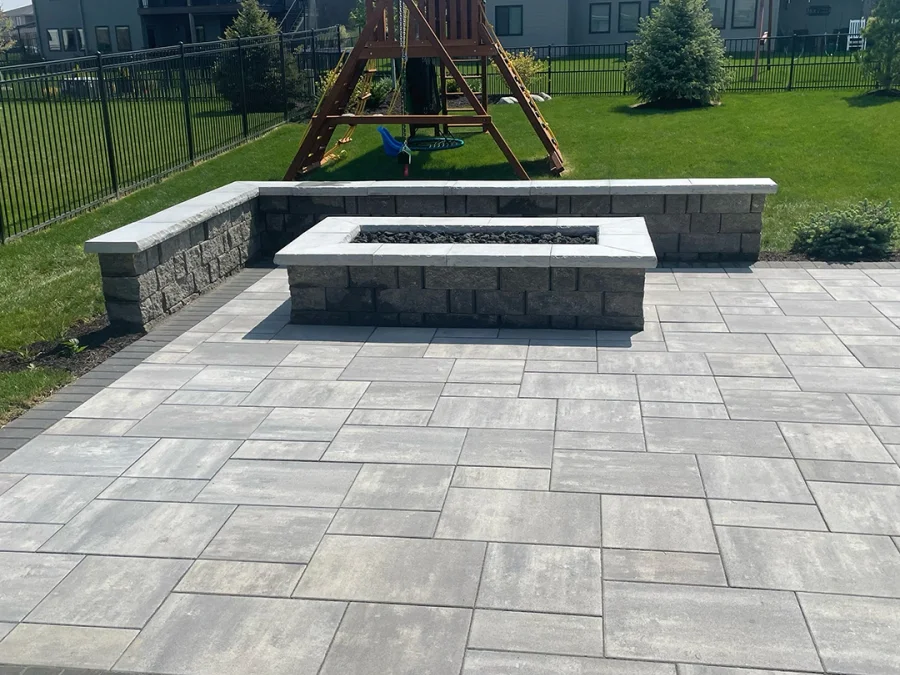 Fire feature patio installation in Windermere Edmonton