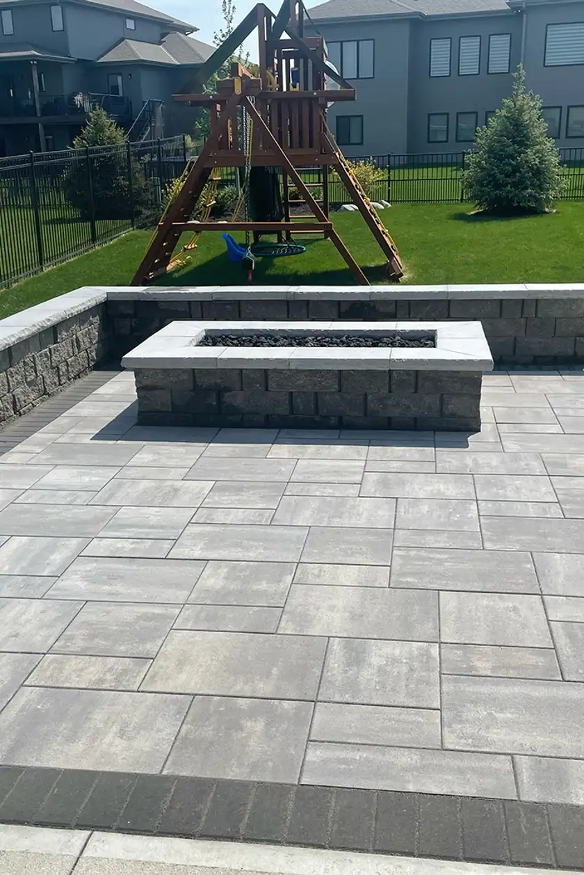 Custom fire feature installation in Windermere by Serene Landscaping.