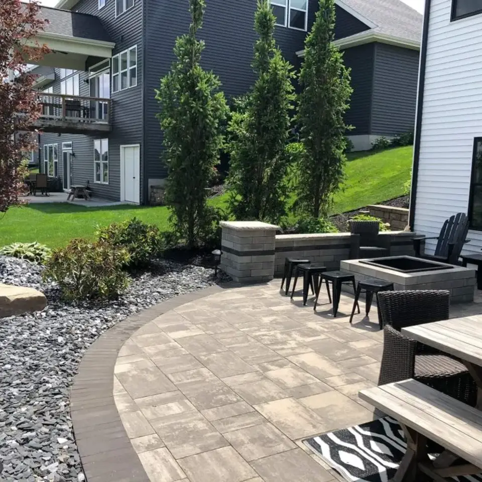Landscape design and patio installation at an Edmonton residential property.